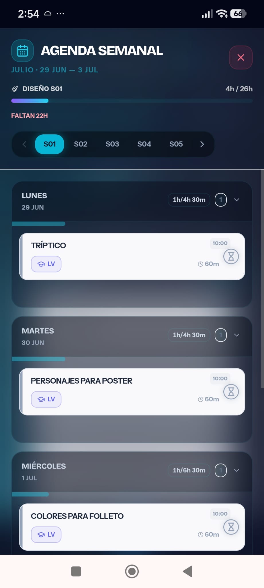 Plan Semanal en móvil